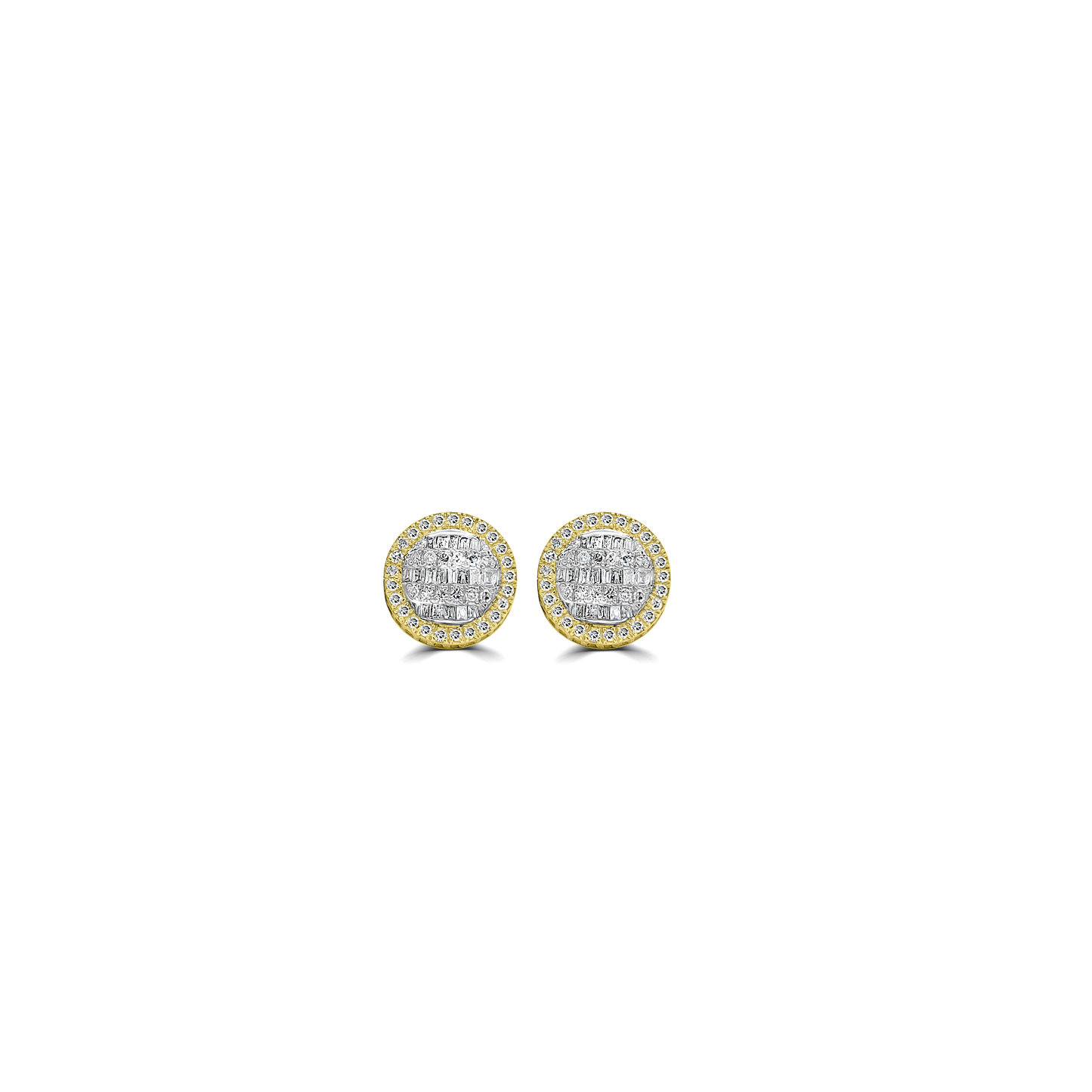 10k Gold Baguette Diamond Circle Stud Earrings 8mm